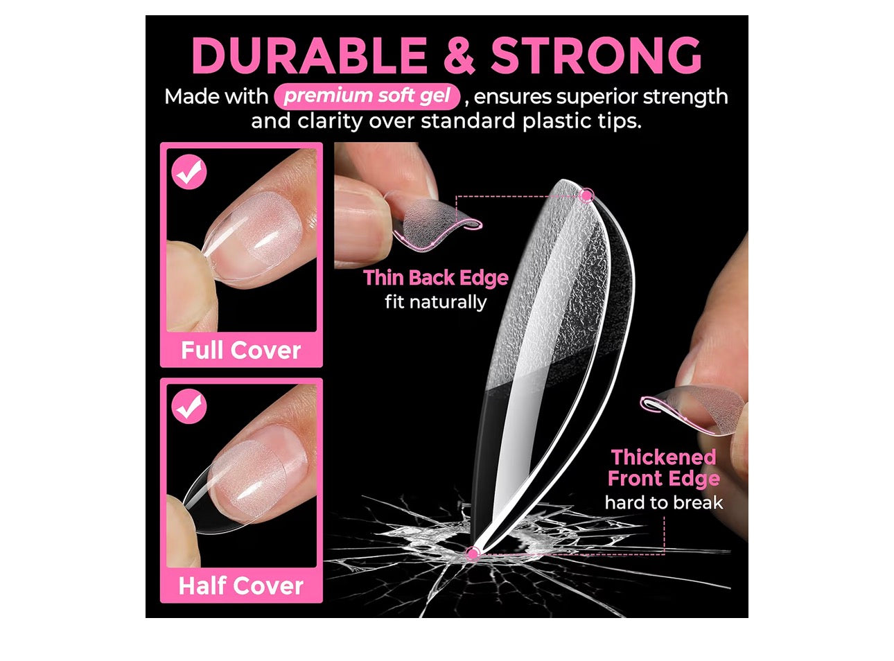 UNA GELLA Extra Short Almond Nail Tips Full Cover 216PCS Gel Nail Tips Short Almond Shaped Nails Tips Soft Gelly Gel Clear Fake Nails Tip for Acrylic Nail Tip Soak Off Home DIY Salon Nails 12 Sizes