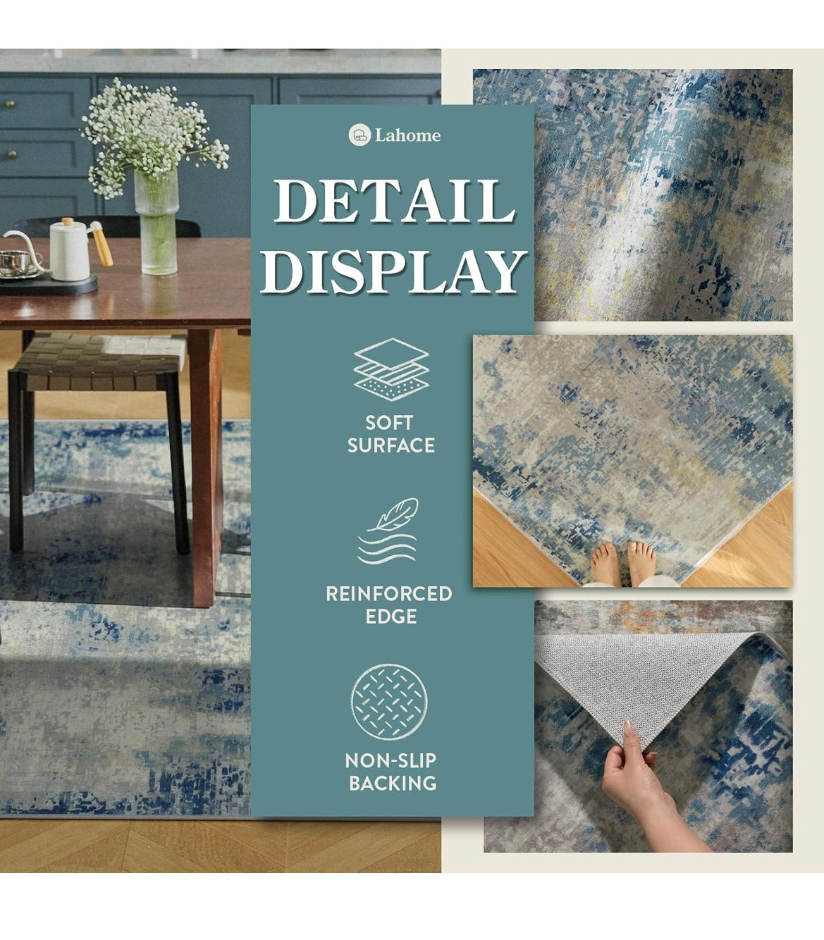 Lahome Modern Abstract Washable Area Rugs 5x7, Soft Living Room Rug Non Slip Stain Resistance