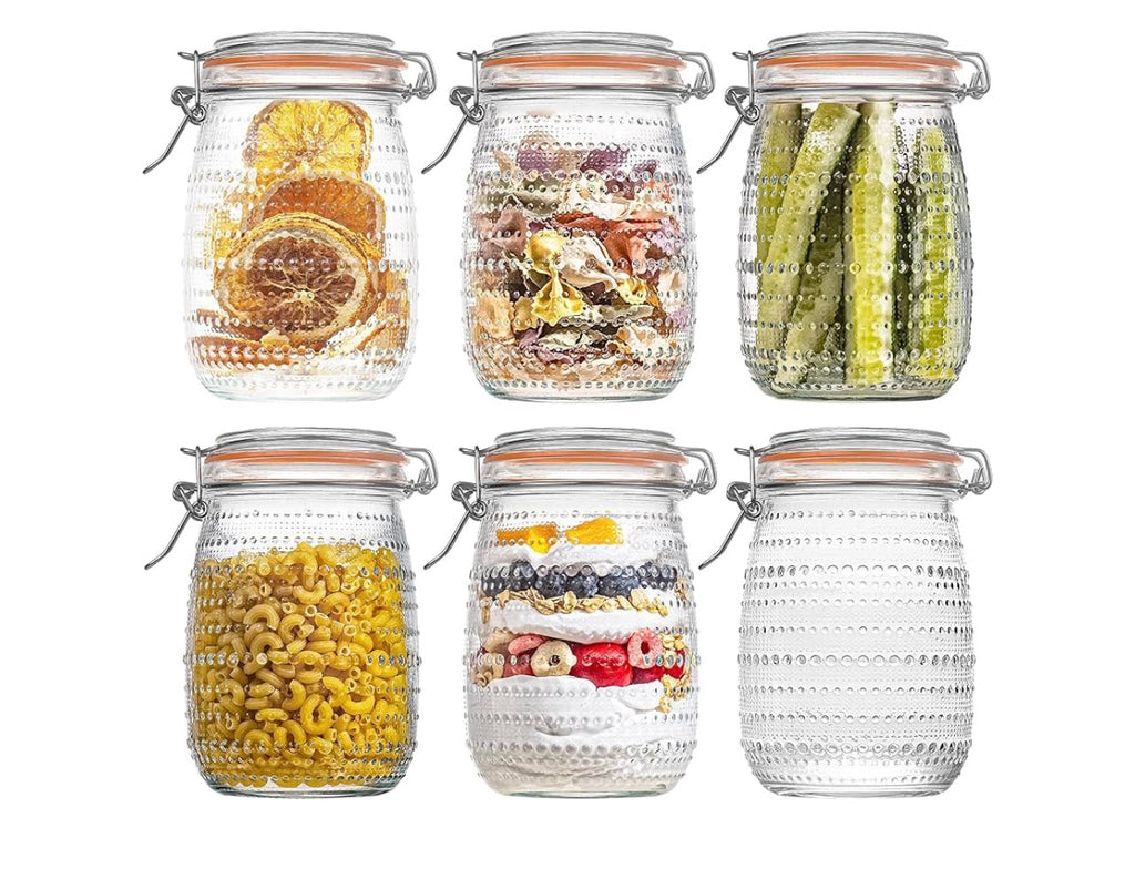 Wacoi 32oz glass mason jars with airtight lids.