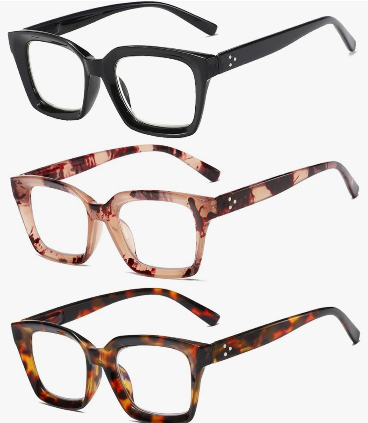 3 Pack Oversize Square Design Reading Glasses for Women, Blue Light Blocking Computer Reader