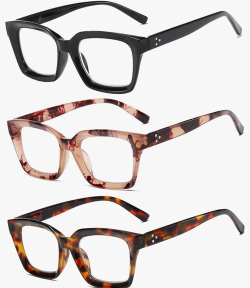 3 Pack Oversize Square Design Reading Glasses for Women, Blue Light Blocking Computer Reader