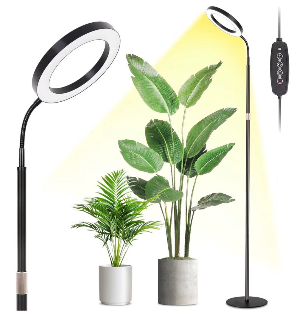 Grow Light with Stand for Indoor Plants, 8" Halo Full Spectrum Grow Light, 68" Height Adjustable Plant Light, Auto Cycle Timer (6/8/12/16H), 5-Level Dimmable, 3 Lighting Modes