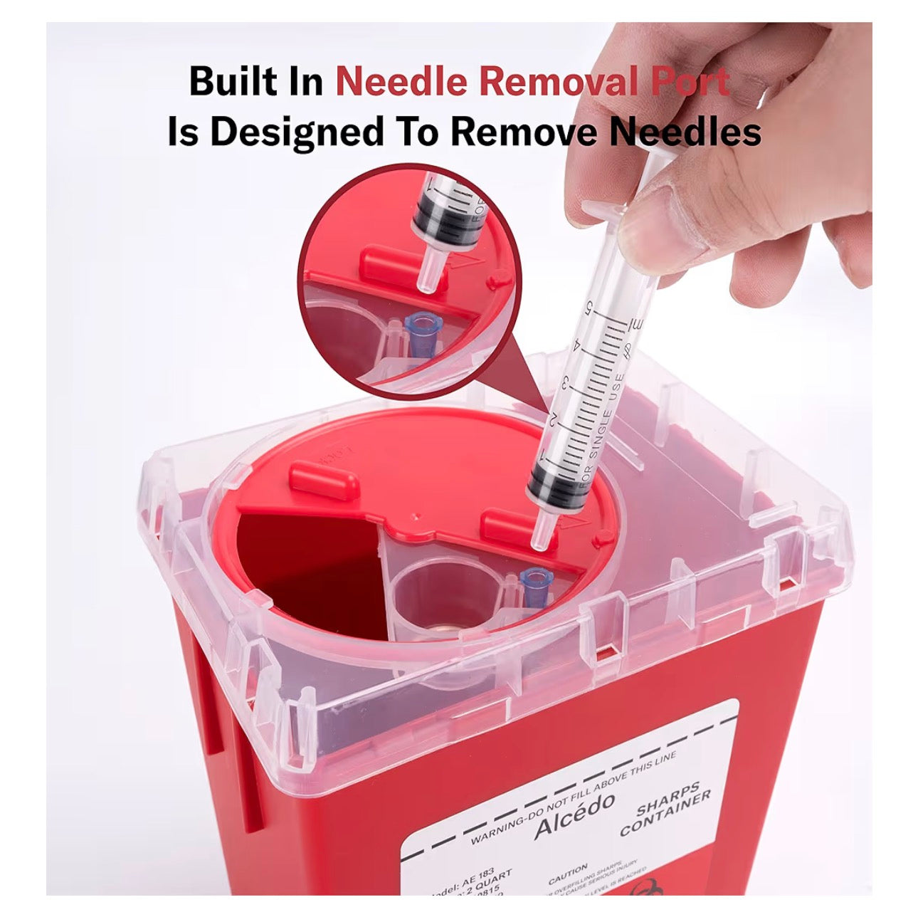 Alcedo Sharps Container for Home and Professional Use 2 Quart (3-Pack), Biohazard Needle and Syringe Disposal, Medical Grade