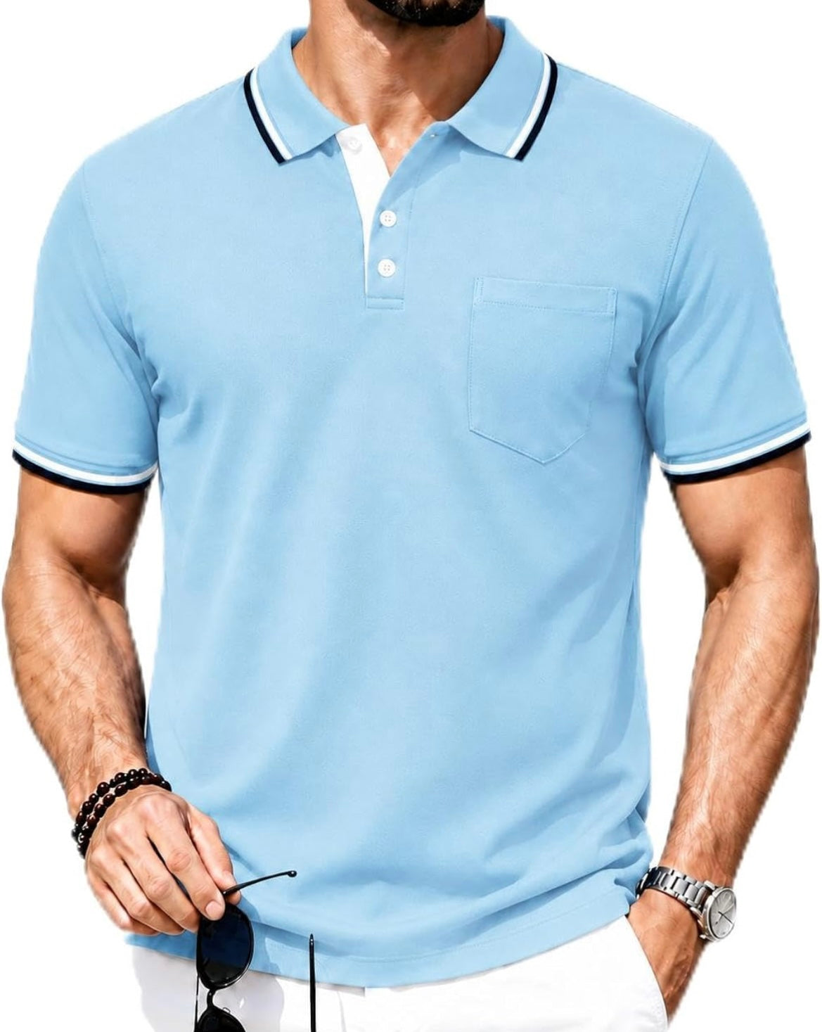 Men Polo Shirts Short Sleeve Athletic Golf Polos with Pocket