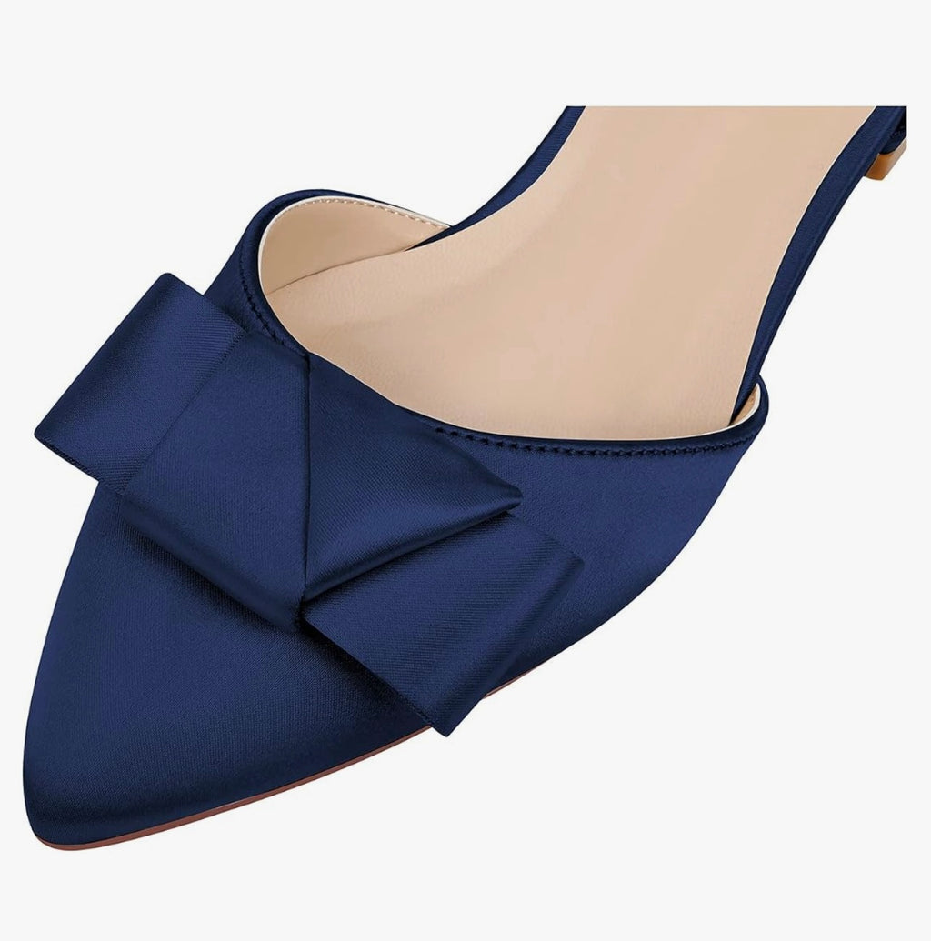 ERIJUNOR E0081A Comfortable Low Heel Wedding Shoes with Bow Knot D’orsay Pointy Toe Flats Navy Size 9