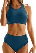 Womens High Waisted Bikini Sets Sporty Two piece High Neck Swimsuits