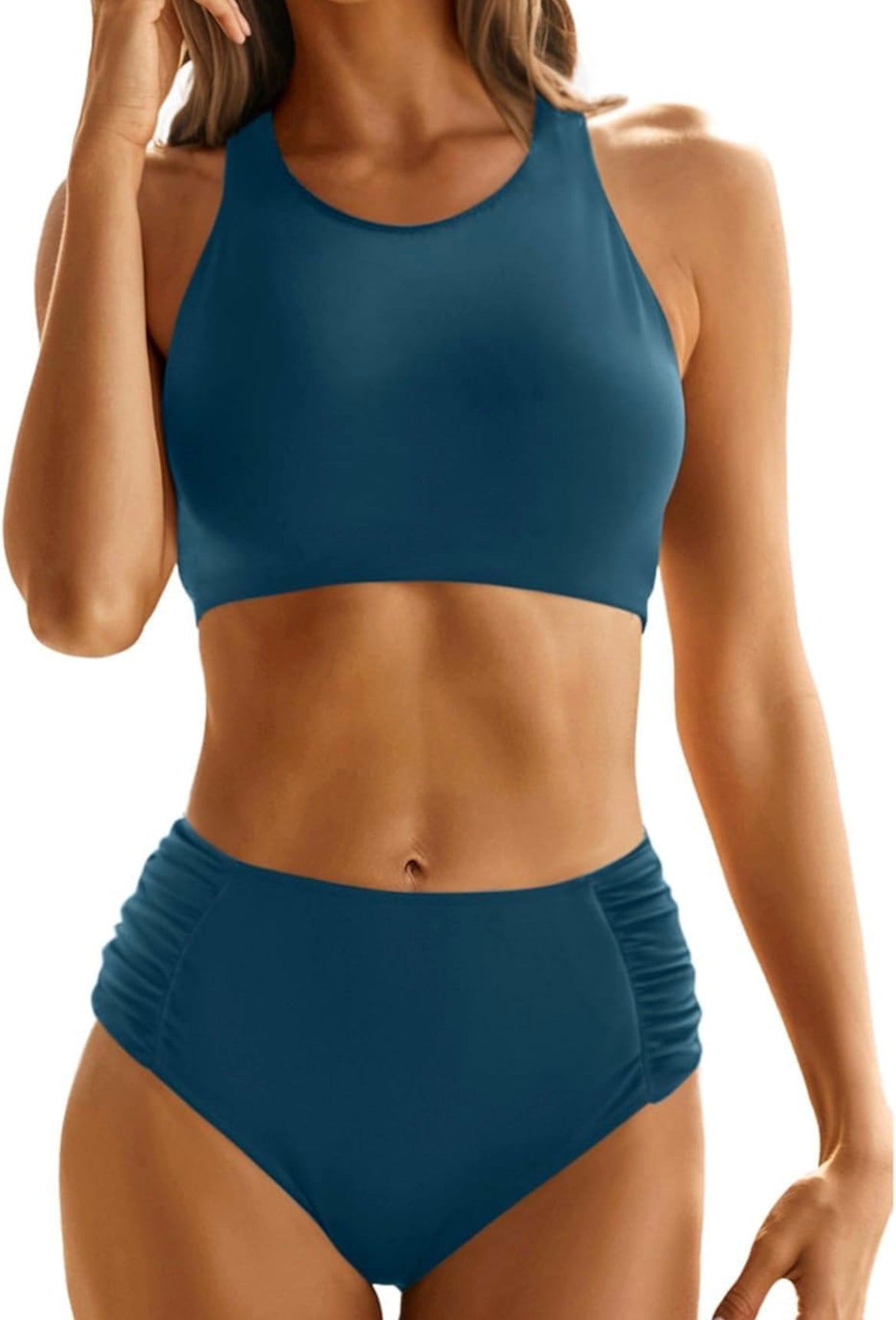 Womens High Waisted Bikini Sets Sporty Two piece High Neck Swimsuits