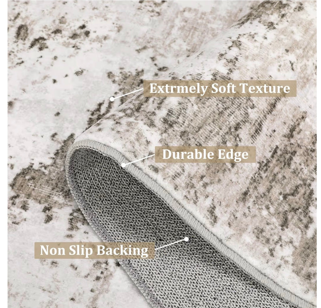 2x6 Modern Abstract Runner Rug Non Slip Soft Stain Resistant Low Pile Machine Washable Non Shed Rug for Hallway Kitchen Bathroom, Taupe/Beige