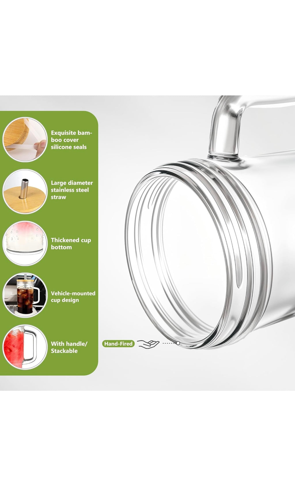 Birity glass cups with lids and straws
