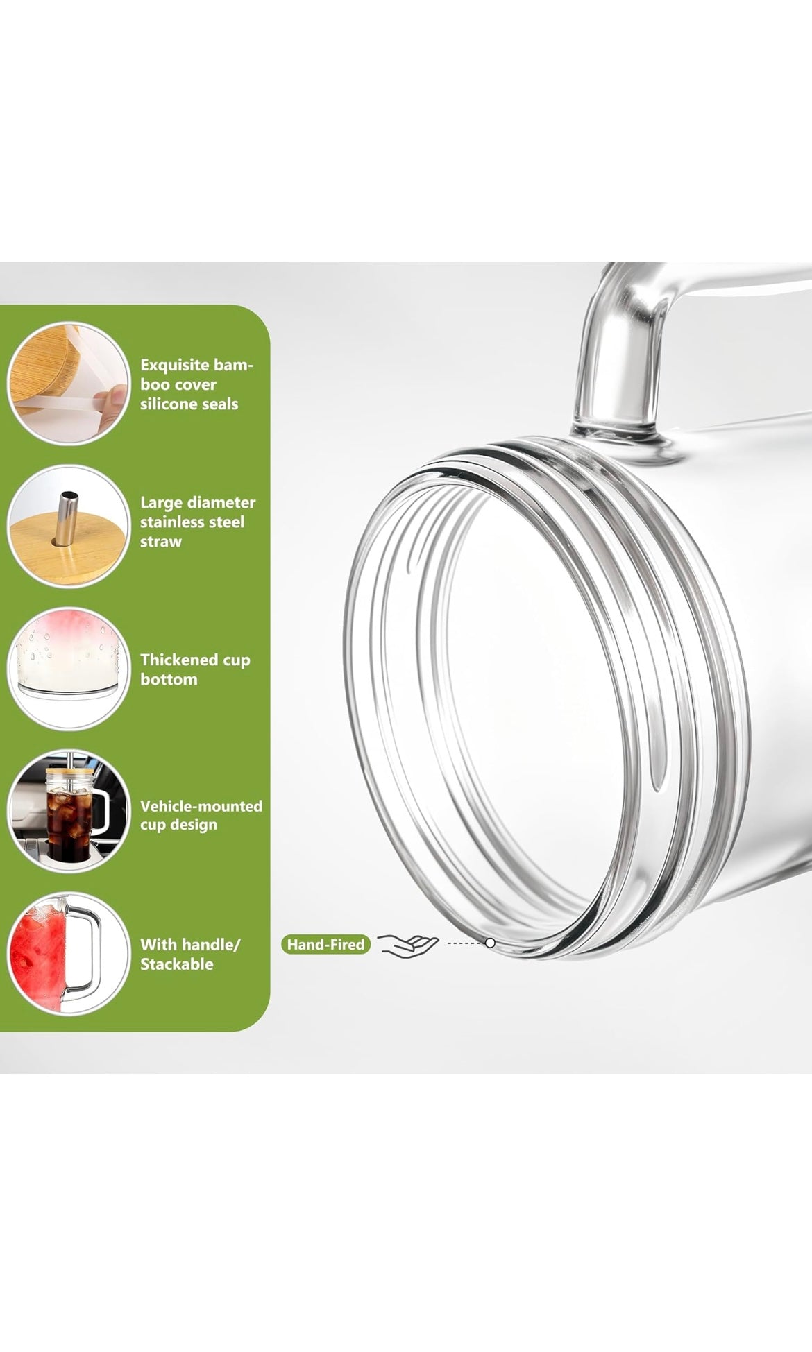 Birity glass cups with lids and straws