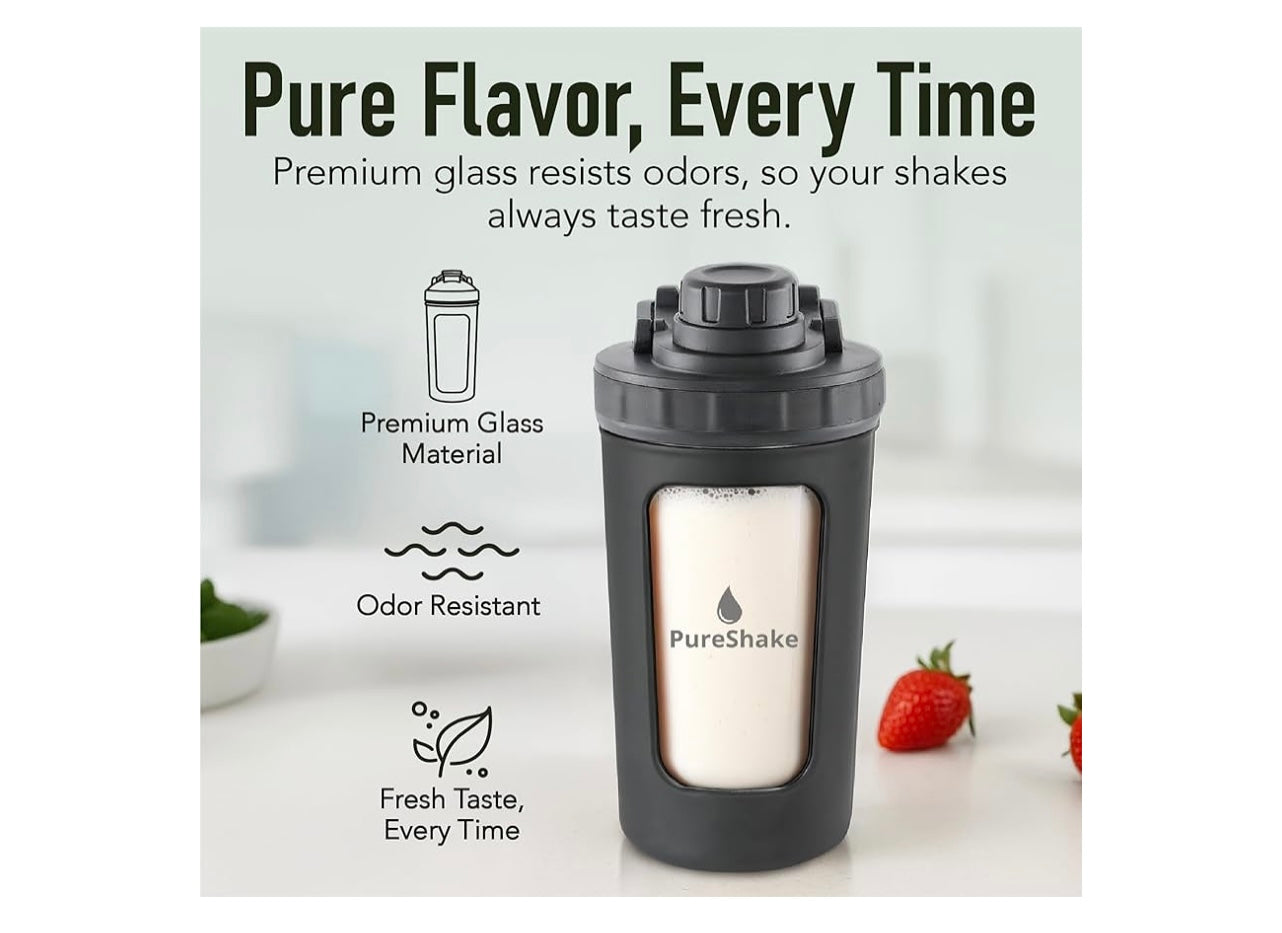Pure Shake Glass Shaker Bottle.
