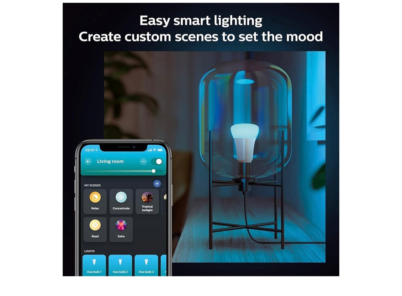 Philips Hue 60w water and color 800 bulbs.