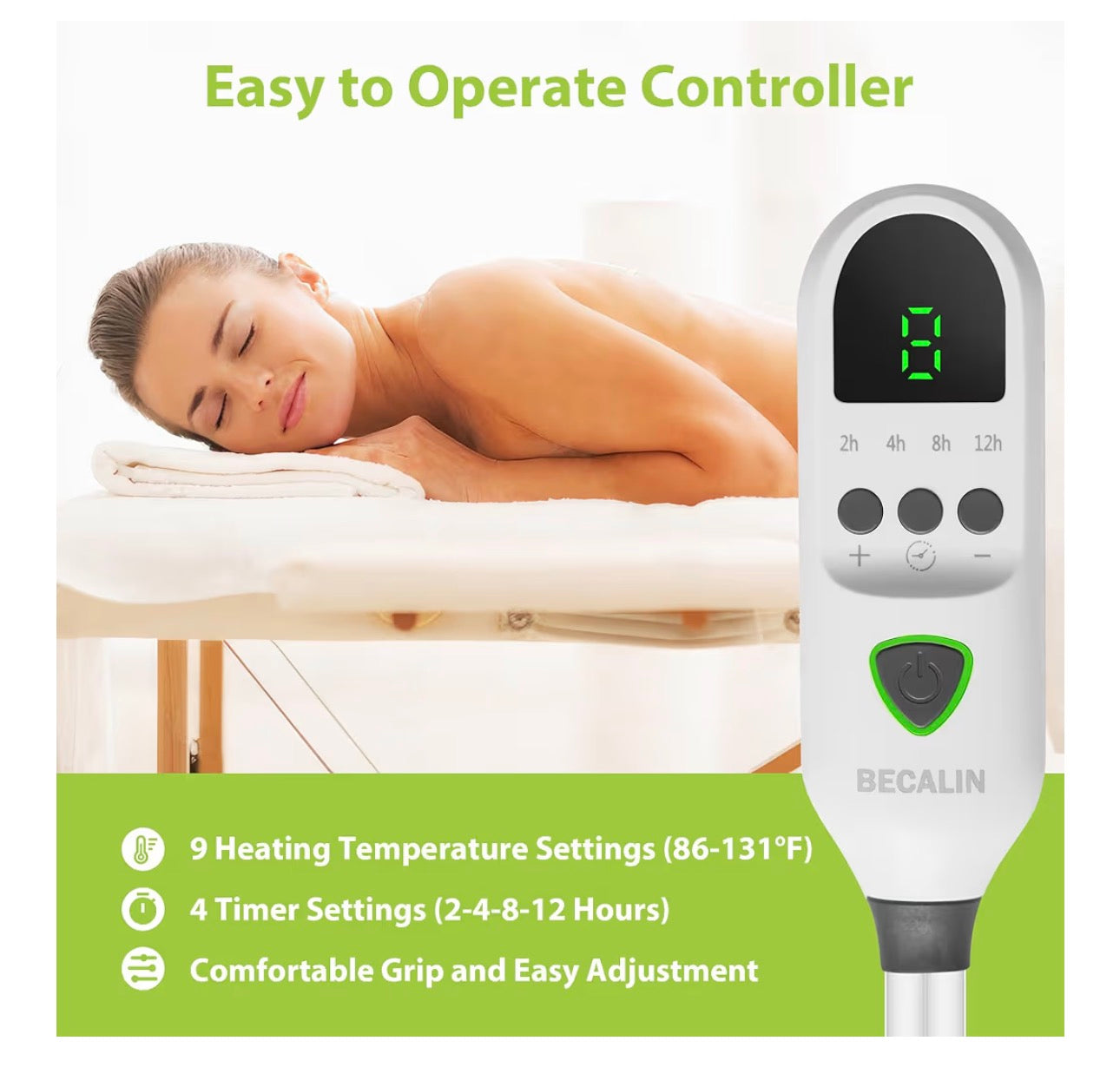 Massage Table Warmer Heating Pad Professional SPA Massage Bed Warmer with Timer, 9 Heat Setting, Overheat Protection for Massage Bed & Spa, Thickened & Soft Fleece, 30" x 71"