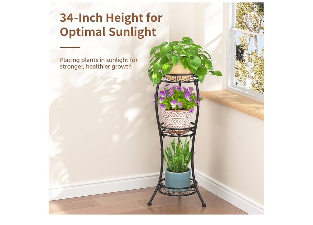 Lasloza Black 3 Tier Tall Plant Stand.