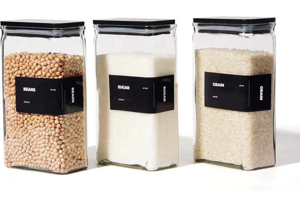 APT 1101 Glass Storage Jars with Bamboo Lid, glass canisters with airtight lids, Clear jars with lids for Spice, Cookie, Candy, Tea, Coffee Bean and Rice (Black, 67 oz, Set of 3)