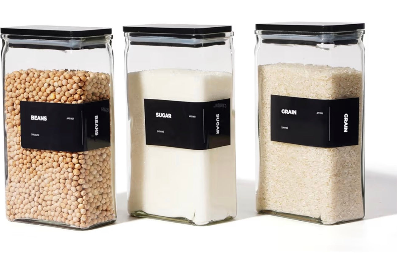 APT 1101 Glass Storage Jars with Bamboo Lid, glass canisters with airtight lids, Clear jars with lids for Spice, Cookie, Candy, Tea, Coffee Bean and Rice (Black, 67 oz, Set of 3)