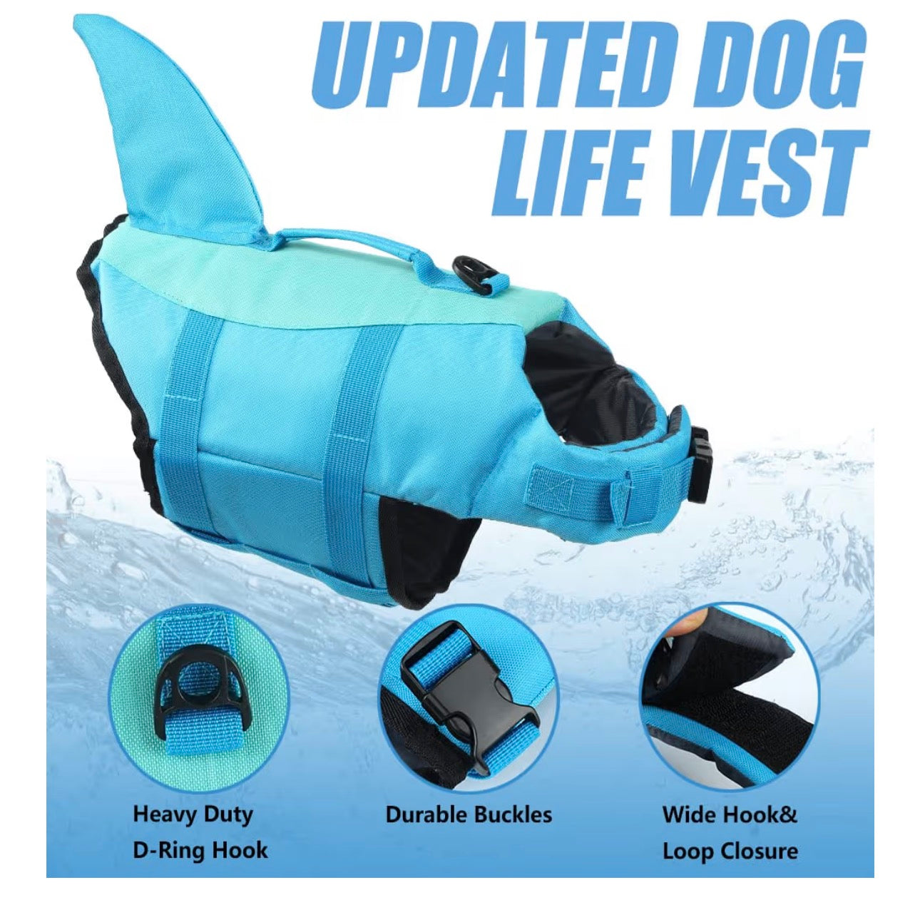 Dog Life Vests, Dogs Floats for Swimming, Boat, Pool, Ripstop Dog Life Jacket with High Buoyancy and Lift Handle for Small and Medium Breeds, (M,Pool Blue)