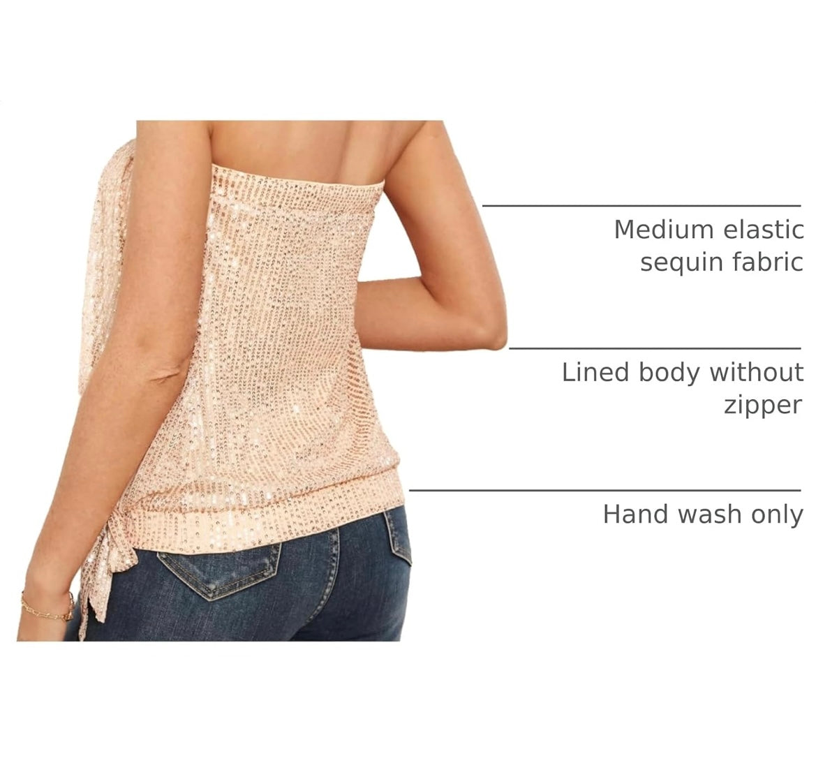 GRACE KARIN Sequin Tops for Women Sparkly Elastic Ruched Twist Knot Tie for Party