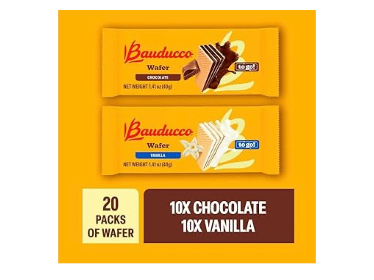 Bauducco Chocolate & Vanilla Wafer Cookies - Convenient Single Serve Wafer Cookies With 3 Layers of Cream - Delicious Sweet Snack on the go or Dessert 28.2oz (Pack of 20). Exp 04/2027.