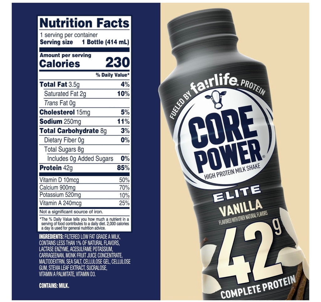 Fairlife Core Power Elite Vanilla High Protein Shake 42g, 14 Fl Oz, 12 Pack �?Workout Recovery Drink. Best by April 2027.
