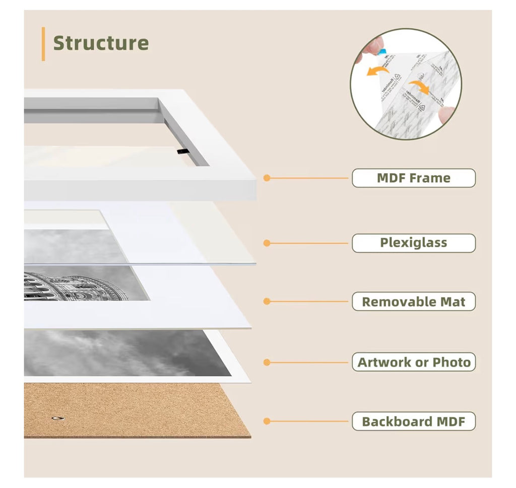 8x10 Picture Frame Set of 6, 8x10 White Picture Frame Display Pictures 5x7 with Mat or 8x10 Without Mat. Wall Hanging Photo Frame or Tabletop Display Gallery Frame (White)