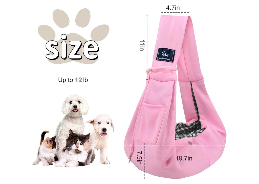 Dog and Cat Sling Carrier - Hands Free Reversible Pet Papoose Bag - Soft Pouch and Tote Design - Suitable for Puppy, Small Dogs Cats Outdoor (Pink, Unadjustable Strap)