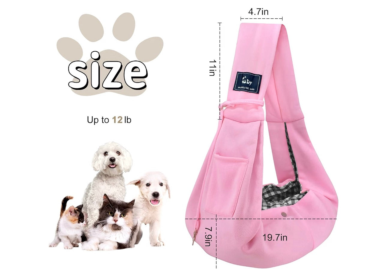 Dog and Cat Sling Carrier - Hands Free Reversible Pet Papoose Bag - Soft Pouch and Tote Design - Suitable for Puppy, Small Dogs Cats Outdoor (Pink, Unadjustable Strap)