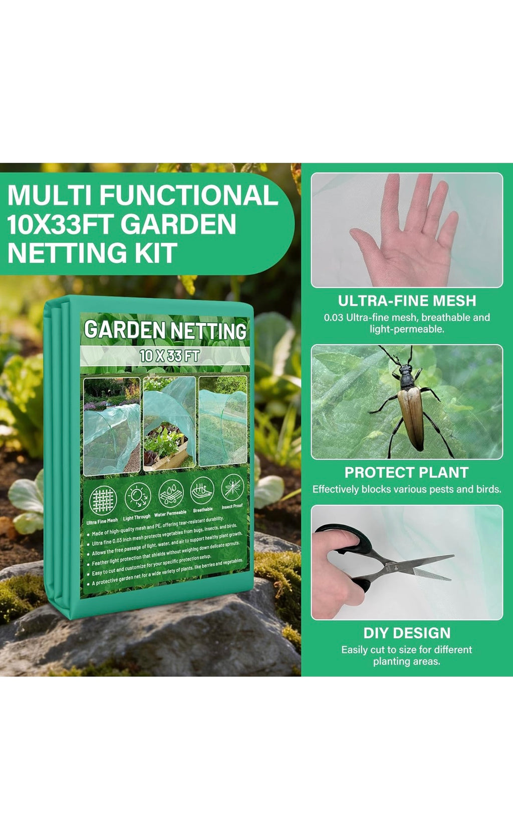 Mesh netting kit for garden beds