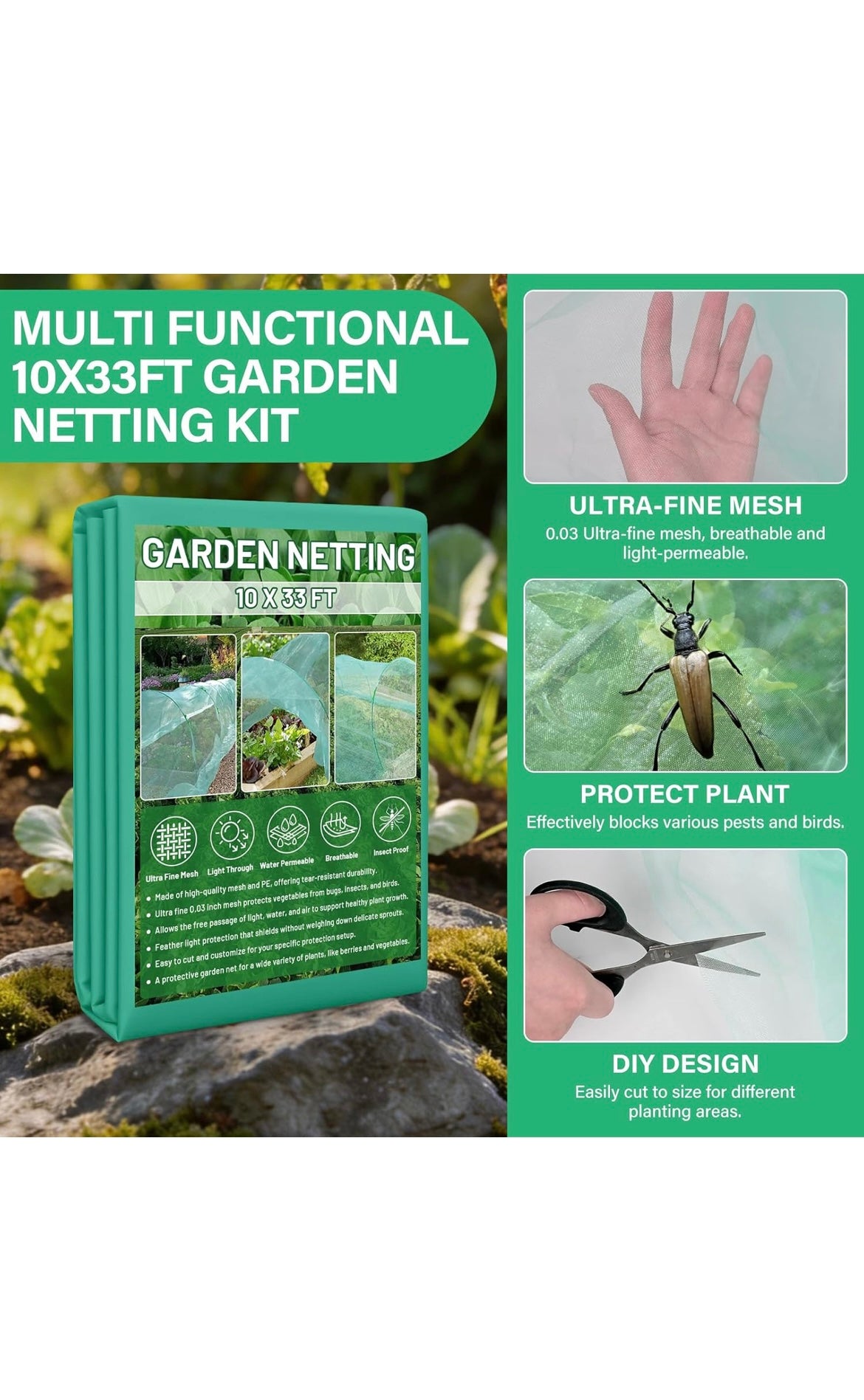 Mesh netting kit for garden beds