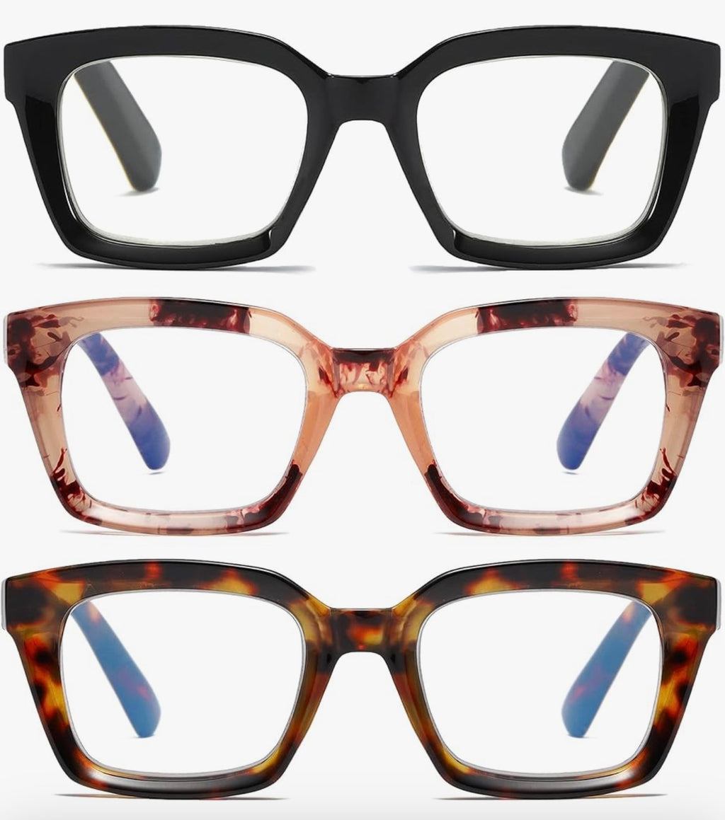 3 Pack Oversize Square Design Reading Glasses for Women, Blue Light Blocking Computer Reader
