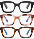 3 Pack Oversize Square Design Reading Glasses for Women, Blue Light Blocking Computer Reader