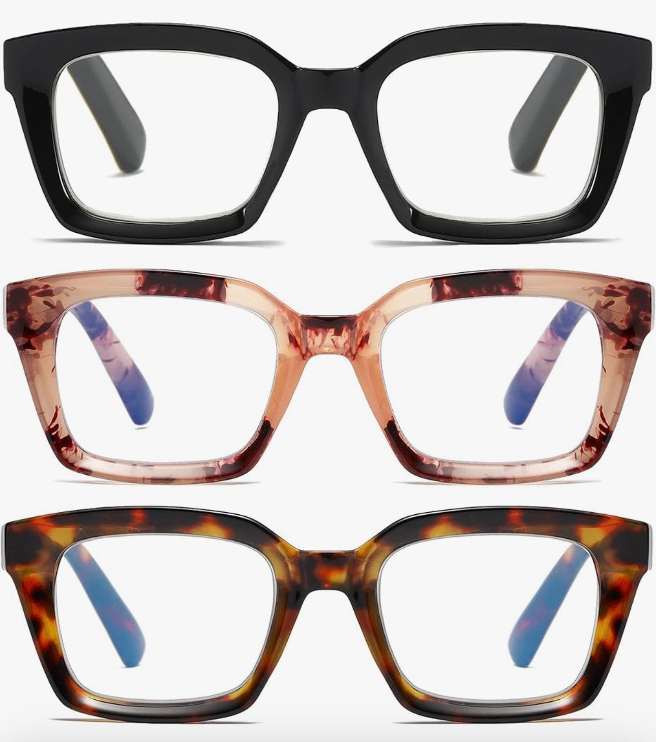 3 Pack Oversize Square Design Reading Glasses for Women, Blue Light Blocking Computer Reader