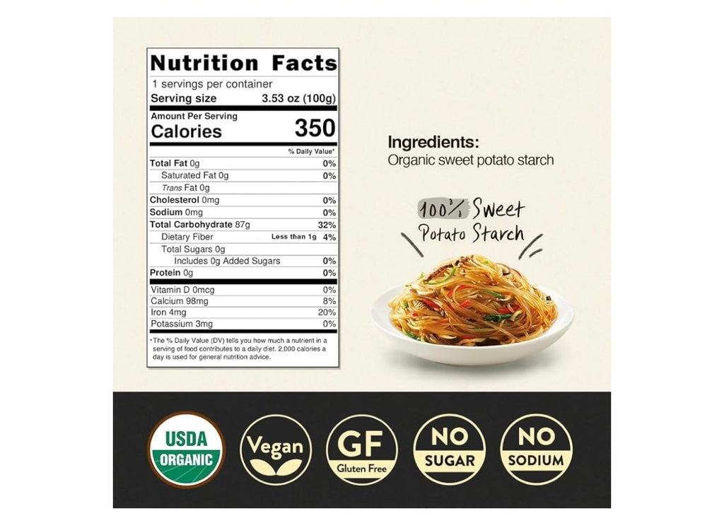 Premium Korean Organic Glass Noodles – [12 Pack - 42oz] – Gluten-Free | Sugar Free | Sweet Potato Vermicelli | Vegan & No Sodium | Low-Calorie Rice & Pasta Alt. for Stir-Fry, Soup & Asian Recipes - O’food