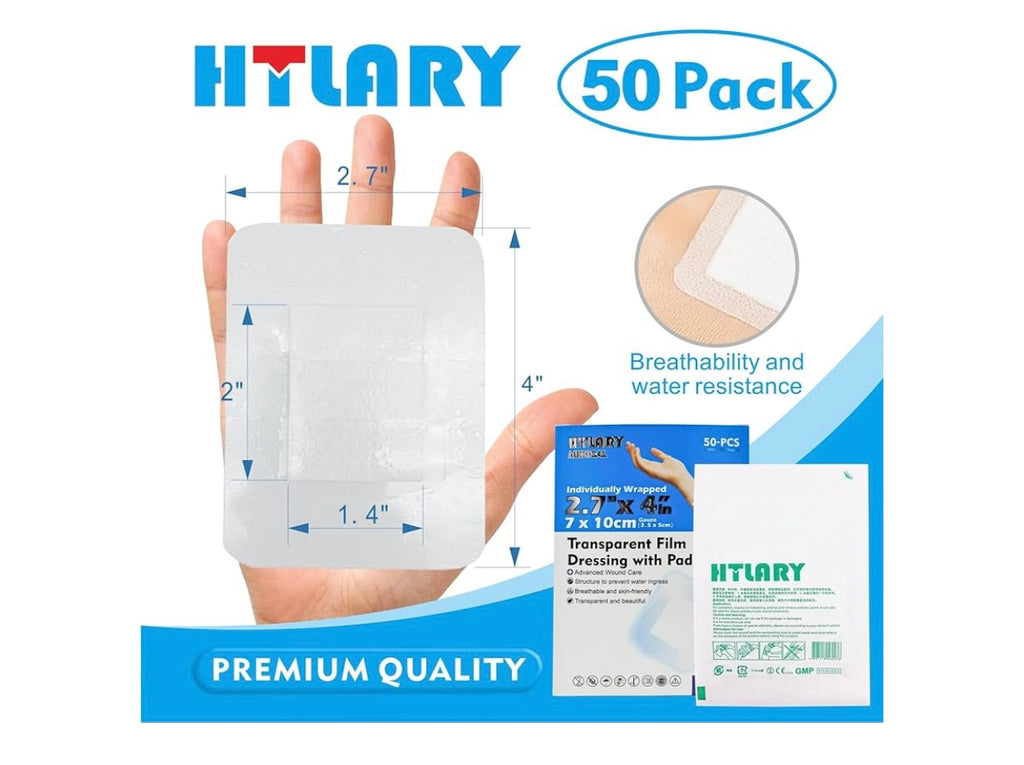 HTLARY Medical Transparent Film Dressing With Pad.