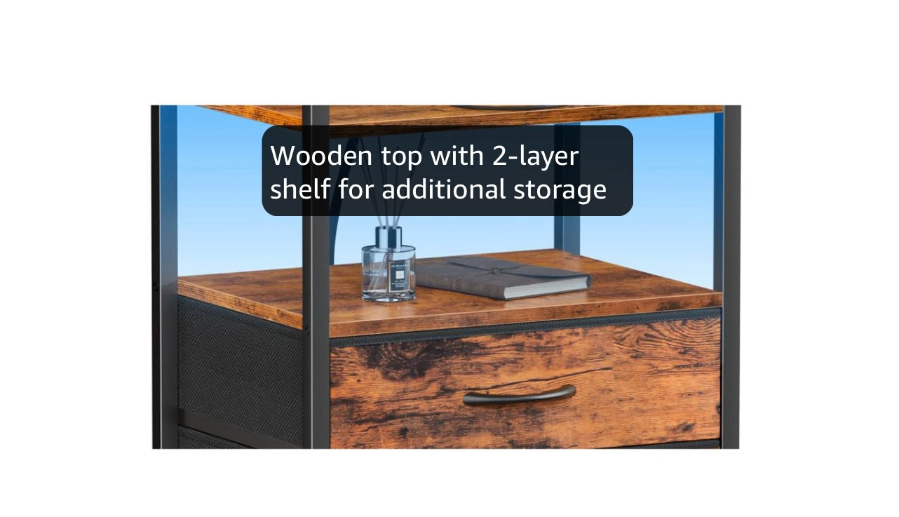 Furnulem Night Stand With Charging Station and LED Light.