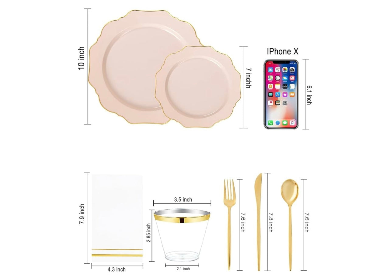 YOUBET 175pc Pink Plastic Dinnerware Set.