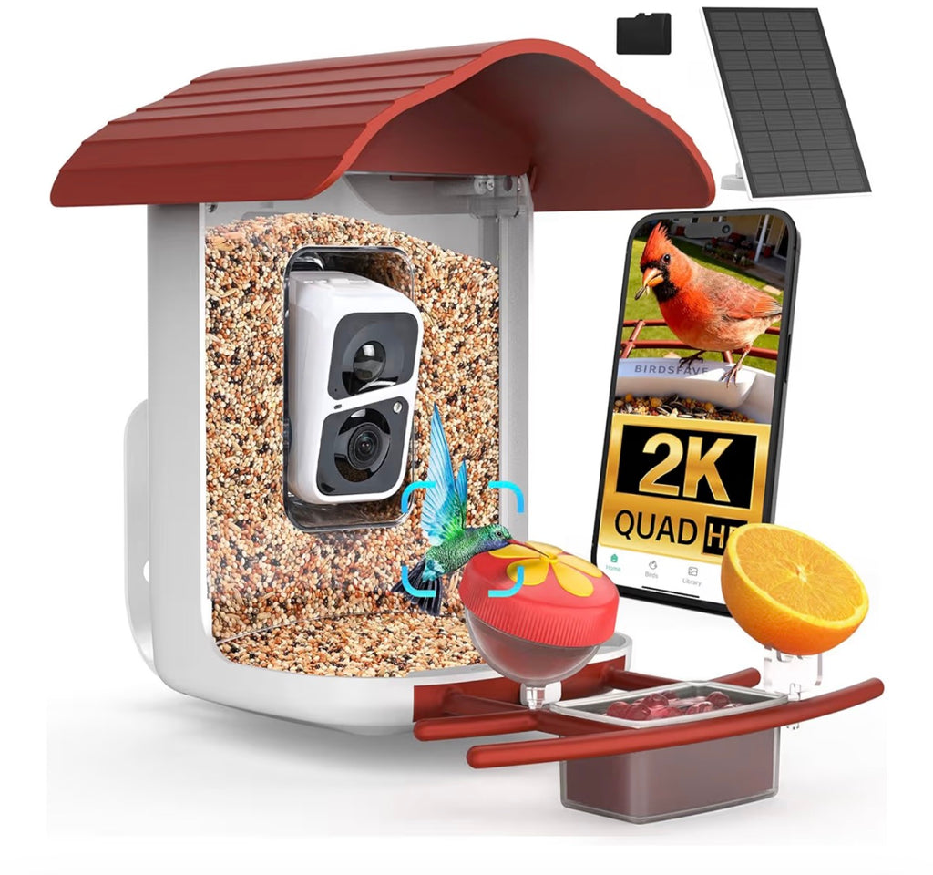 Birdsnap® PAV-Bird Feeder with Camera,2K HD with 64GB Card, AI Identify Smart Bird House Cam Solar Panel,Live Stream,Motion Detection,Auto Record Video for Backyard Outdoors,Ideal Gift for Bird Lover