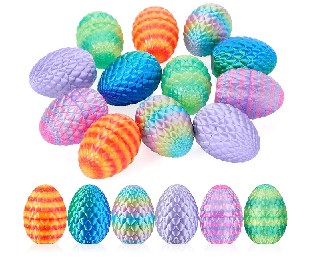 JOYIN 12 PCS Easter 3D Empty Eggs, 2.36" 3D Printed Dragon Empty Eggs Fillable Eggshells for Easter Egg Hunt, Basket Fillers, Treats, Party Favor Supplies, Classroom Prizes
