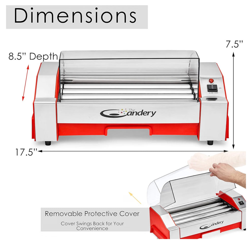 The Candery Electric Hot Dog Roller - Sausage Grill Cooker Machine - 6 Hot Dog Capacity New Open Box