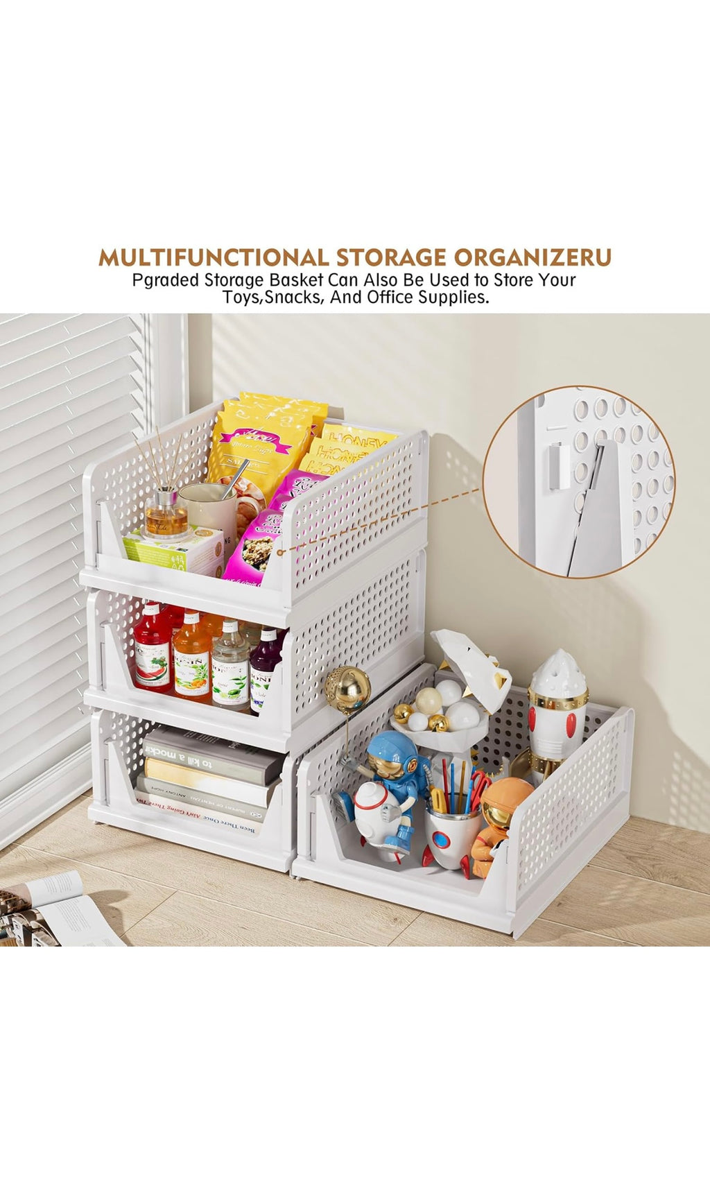 Stackable closet storage basket 5 pack