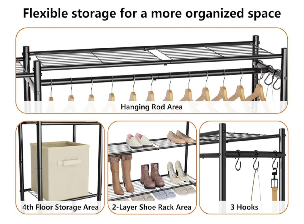 Wardrobe Closet,Portable Clothes Rack with 4 Tiers Shelves