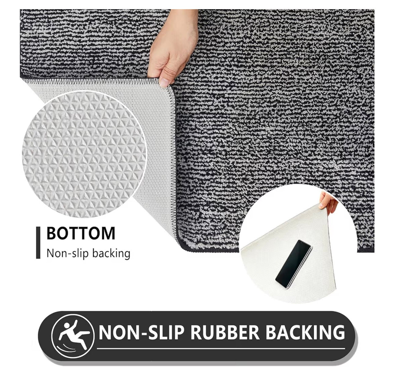 REFETONE Indoor Doormat, Front Door Mat 20x30 Absorbent Rubber Backing Non Slip Back Door Mats, Washable Low-Profile Inside Floor Mat Door Rugs for Entryway, Resist Dirt Mud Mat for Dogs, Black