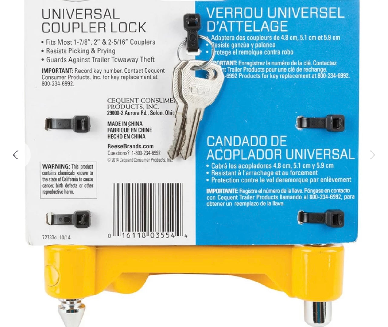 Reese Universal Trailer Tow Hitch Coupler Lock.