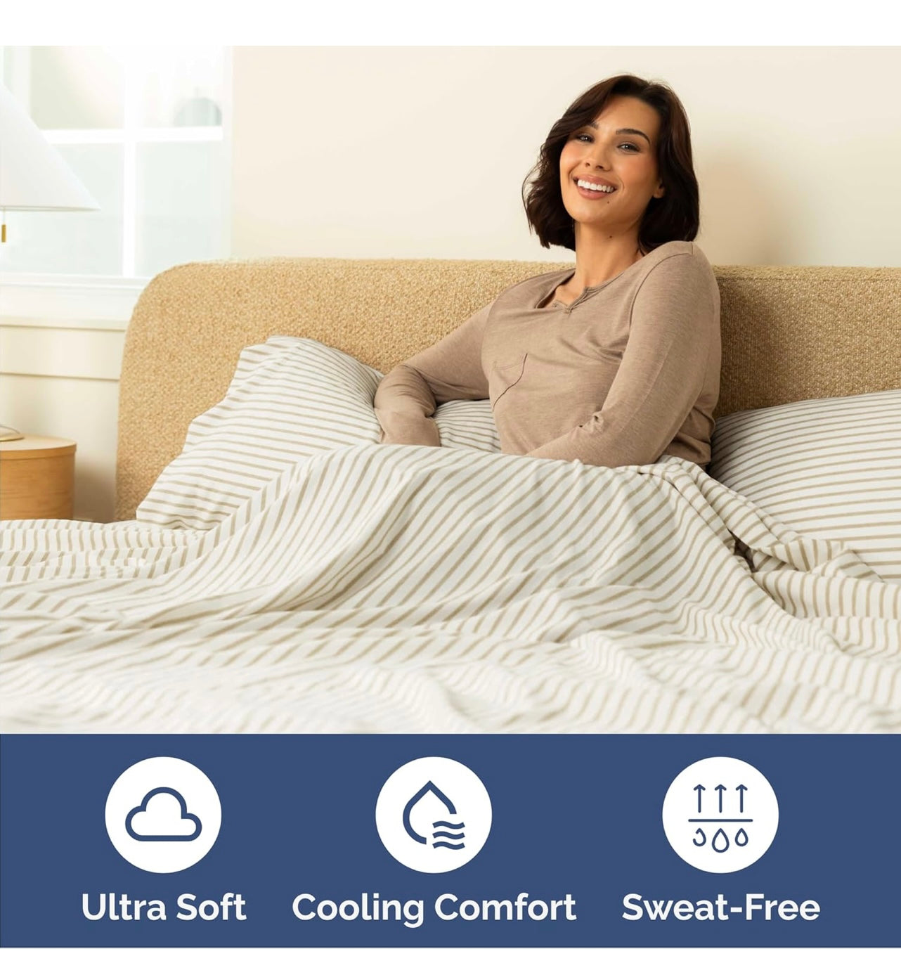 CGK Linens 4pc Queen, Beige Stripes.