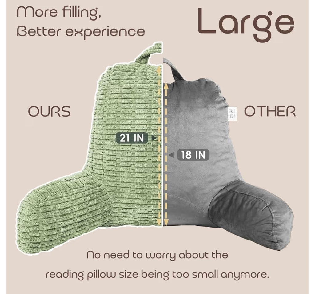 Reading Pillows for Sitting in Bed Adult, Back Rest Pillow for Sitting Up in Bed and Couch, Back Support Chair Pillow Support for Adult Backrest Pillows for Reading (Sage Green 21 Inch)