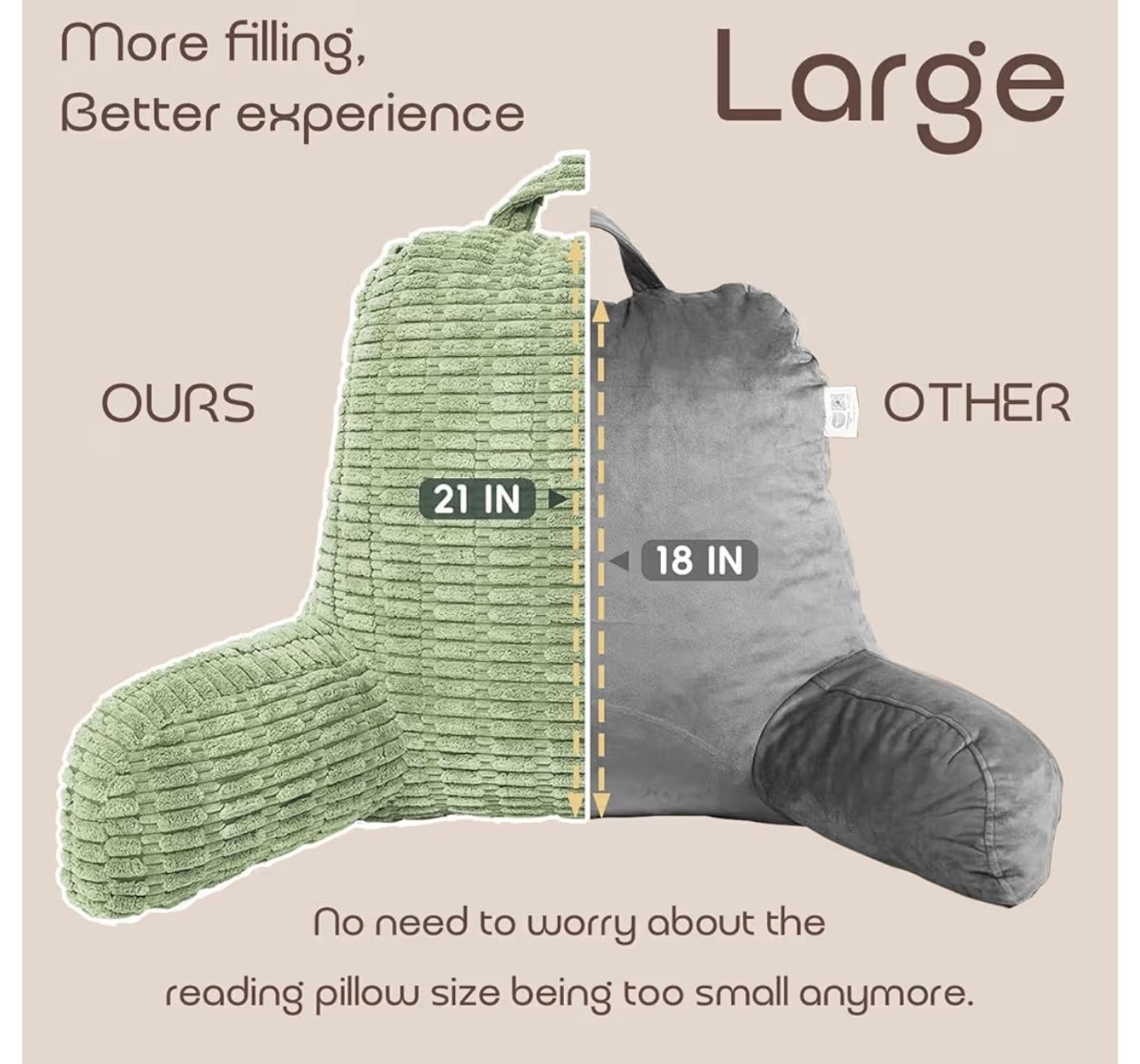 Reading Pillows for Sitting in Bed Adult, Back Rest Pillow for Sitting Up in Bed and Couch, Back Support Chair Pillow Support for Adult Backrest Pillows for Reading (Sage Green 21 Inch)