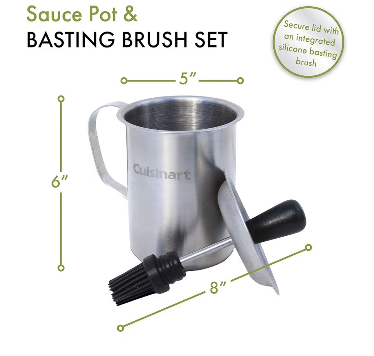 Cuisinart Sauce Pot and Basting Brush Set, 16 oz. Stainless Steel Grill Accessory with Silicone Basting Brush for Cooking & BBQ, Easy to Clean BBQ Accessories for Smoking and Grilling