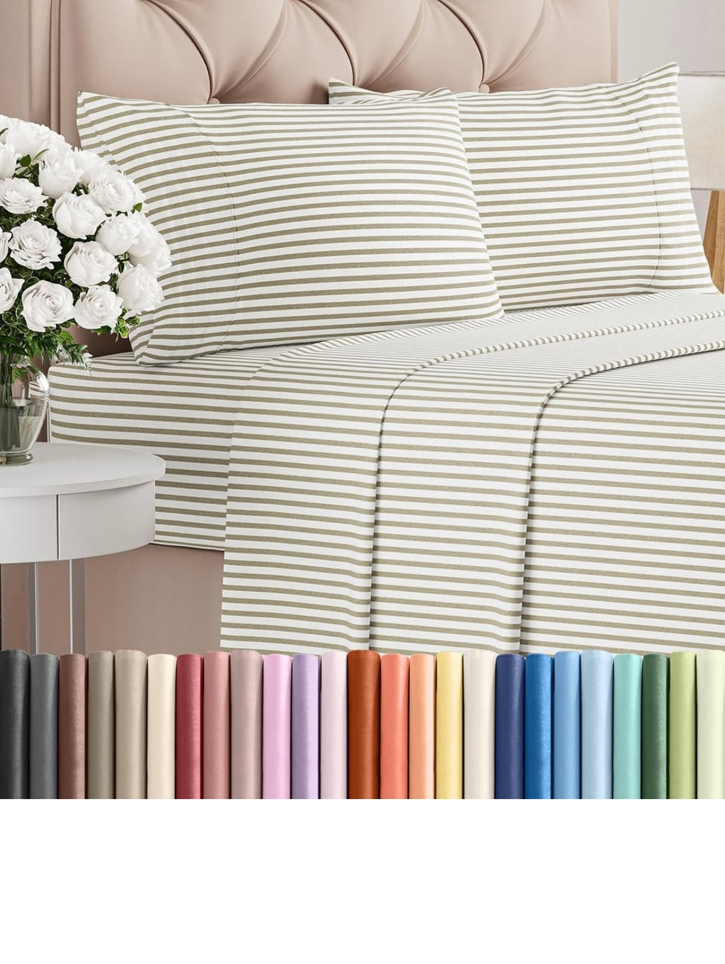 CGK Linens 4pc Queen, Beige Stripes.