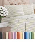 CGK Linens 4pc Queen, Beige Stripes.