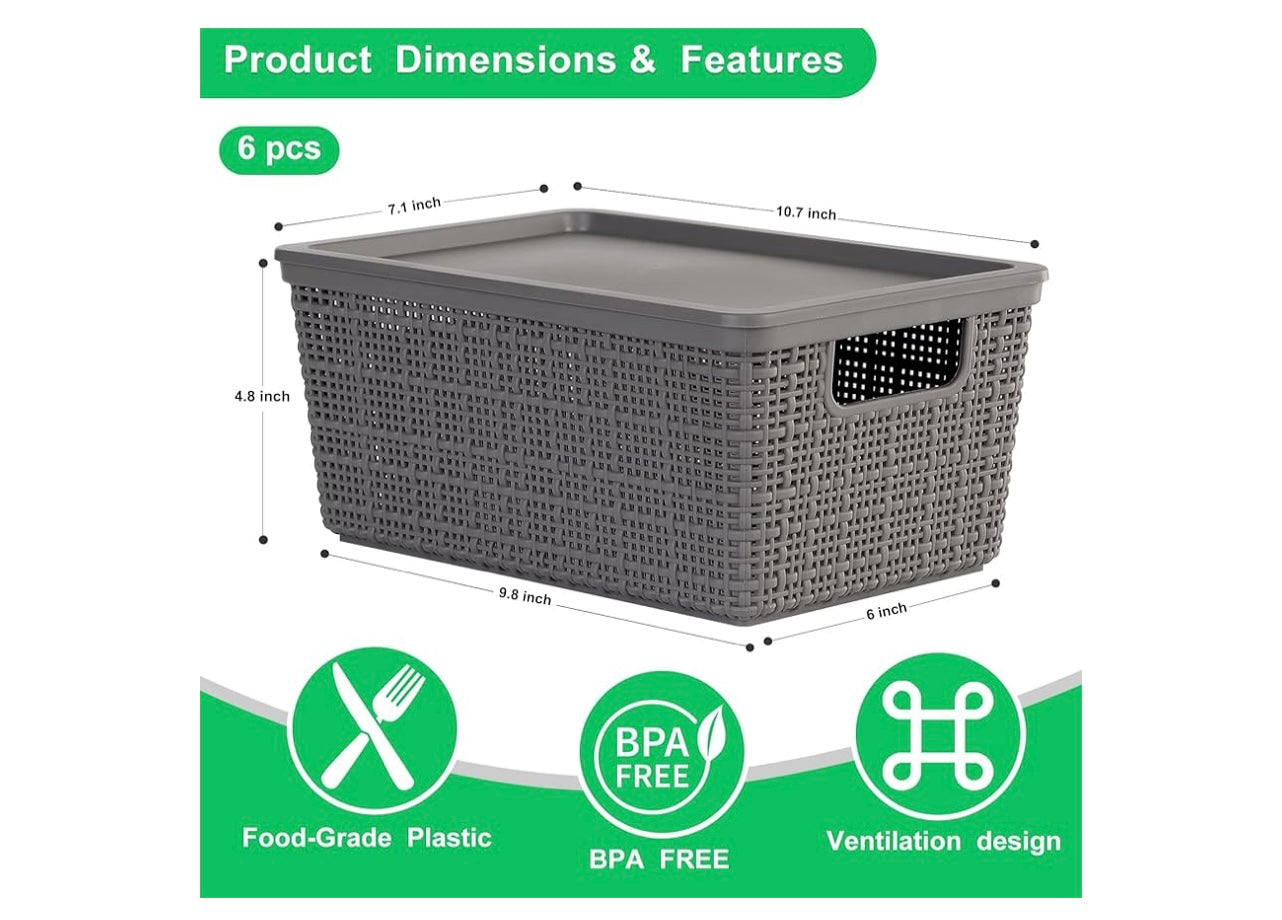 6 plastic Storage bins.